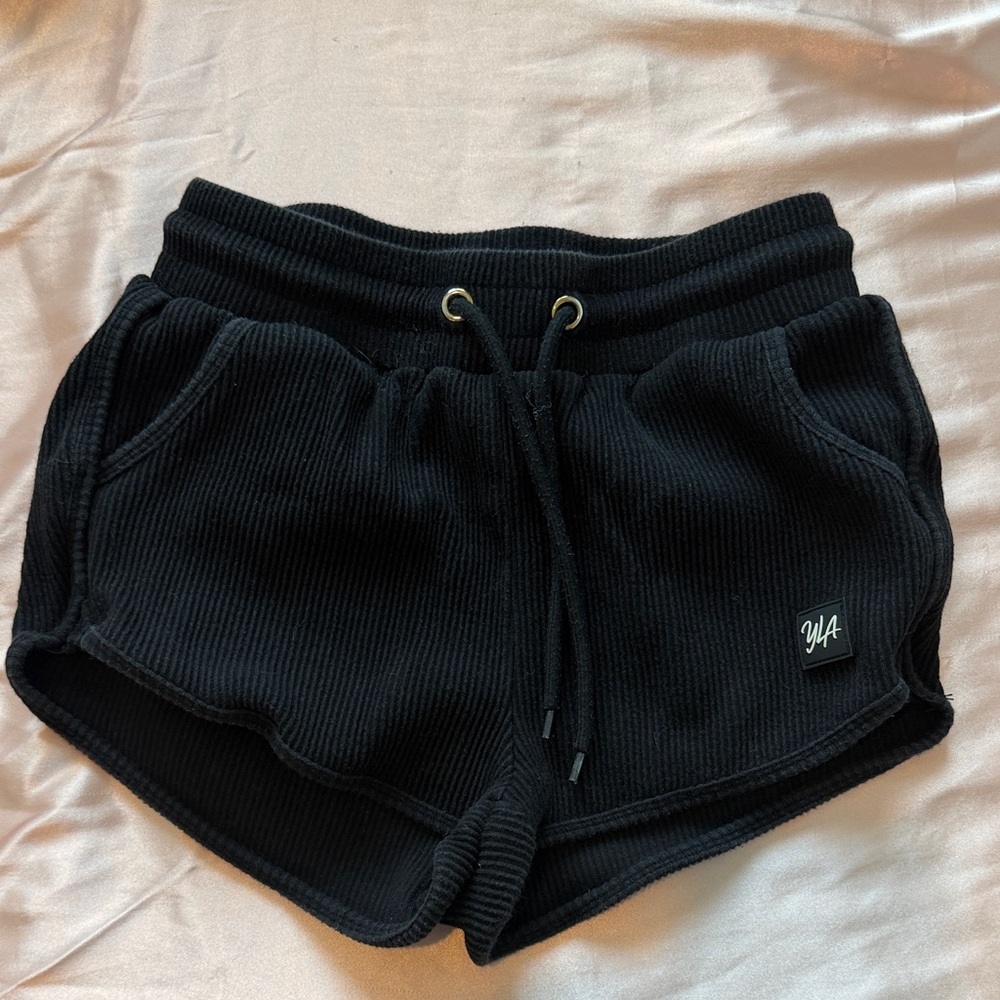 YoungLA Black Ribbed Drawstring Athletic Shorts